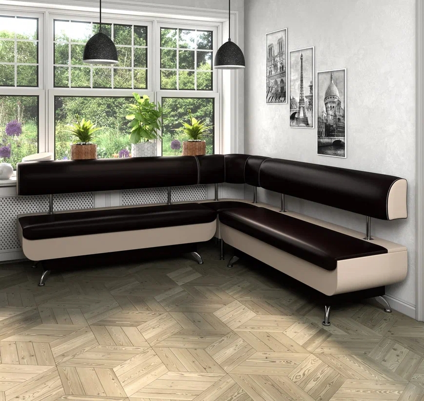 Кухонный набор Betel Угловой диван Валенсия (МД-1500+МУ-500+МД-1500)+стол Флорида СМ-5 нога массив прямая+Стул Рим 2шт.