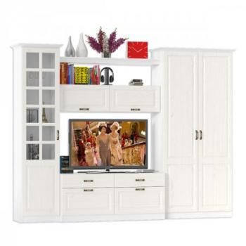 Гостиная Mobi Ливерпуль набор мебели 7 Витрина + Тумба + Шкаф навесной + Полка + Шкаф для одежды + Карниз 1000 + Карниз 500