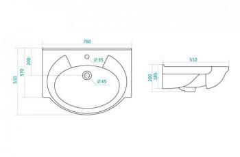 Тумба с раковиной Style Line Ирис 75 (2 ящ.) + Умывальник Байкал 75