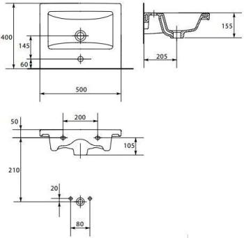 Тумба подвесная Style Line Жасмин 2 (2 ящ.) + Умывальник СОМО 50