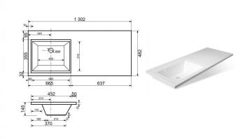 Тумба напольная Style Line Даллас 130 + Умывальник ESTETUS Даллас 1300*482 левый