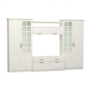 Набор мебели для гостиной Mobi Ливерпуль 3 Пенал 2шт + Витрина 2шт + Тумба + Шкаф навесной + Полка + Карниз 1000 2шт