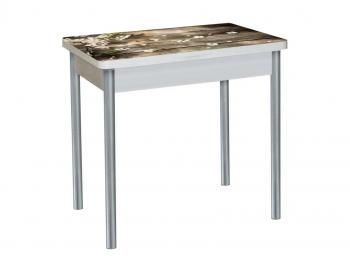 Бетон белый Цветы на досках / опора круглая серебристый металлик