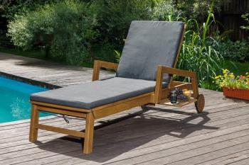 Цвет шезлонга:Акация(teaklook)/Цвет матраса:Серый