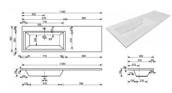 Тумба подвесная Style Line Даллас 150 + Умывальник Даллас 1500*482, левый