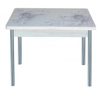 Бетон белый Цветы на сером / опора круглая серебристый металлик