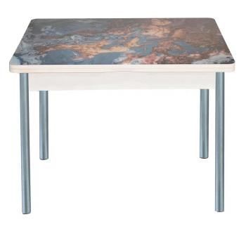 Дуб молочный Мрамор космос / опора круглая серебристый металлик