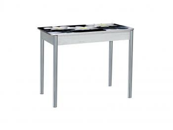 Бетон белый Орхидея на черных камнях / опора круглая серебристый металлик