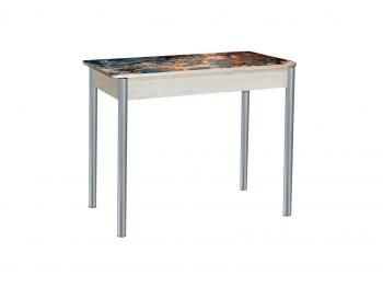 Дуб молочный Мрамор космос / опора круглая серебристый металлик