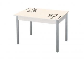 Дуб молочный Квадраты на бежевом / опора квадро серебристый металлик