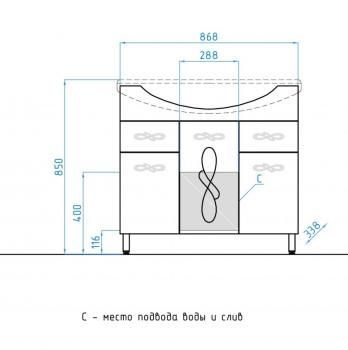 Тумба с раковиной Style Line Венеция 90 (2 ящ.) + Умывальник Эльбрус 90