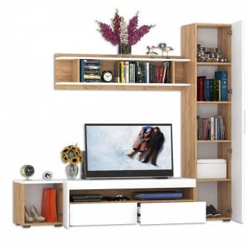 Гостиная Mobi Альба Комплектация № 6 Тумба под ТВ + Шкаф-пенал + Полка навесная + Тумба