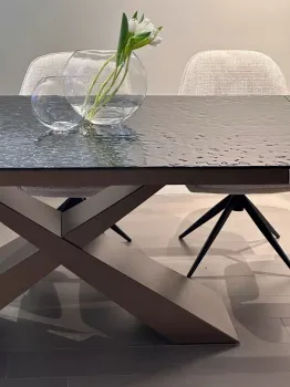 Стол M-City Arkell 180 GREY, стекло BUBBLE/ Шоколадное золото каркас
