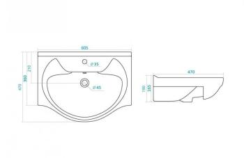 Тумба Style Line 9 под умывальник Байкал 60, Волна + Умывальник Байкал 60