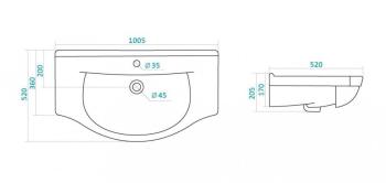 Тумба Style Line 26 (2 ящ.) под умывальник Эльбрус 100 + Умывальник Эльбрус 100
