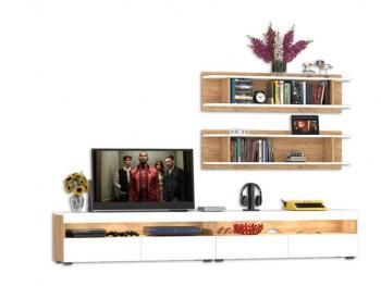 Гостиная Mobi Альба Комплектация № 2 Тумба под ТВ 2шт + Полка навесная 2шт