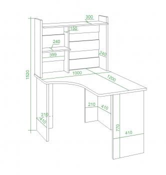 Компьютерный стол Мэрдэс СКЛ-Угл120+НКЛ-100 без тумбы с надстройкой Правый
