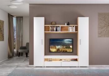 Гостиная Mobi Альба Комплектация № 1 Шкаф-пенал 2шт + Тумба под ТВ + Полка навесная