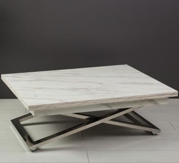 Стол-трансформер Levmar Cross G95/S79 Белый мрамор/Нержавеющая сталь