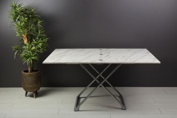 Стол трансформер Levmar Compact D95/S59 белый мрамор/серебро