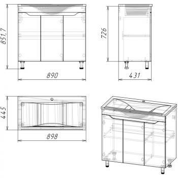 Тумба Stella Polar Абигель 90 3 дв.