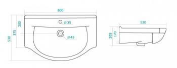 Тумба с раковиной Style Line Эко Фьюжн 26 (2 ящ.) + Умывальник Эльбрус 80