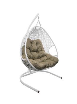 Подвесное кресло M-group ДЛЯ ДВОИХ ЛЮКС с ротангом белое