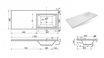 Тумба напольная Style Line ВаЛеРо 60 + Умывальник Даллас 1200*480, правый