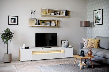 Гостиная Mobi Альба Комплектация № 7 Тумба под ТВ + Полка навесная 2шт + Тумба 2шт