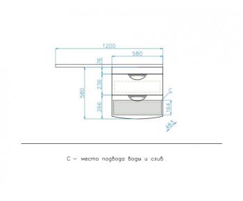 Тумба подвесная Style Line Жасмин 2 60 (2 ящ.) + Умывальник Даллас 1200*480, правый