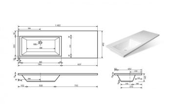 Тумба напольная Style Line Даллас 140 3 ящ. + Умывальник Даллас 1400*482, левый