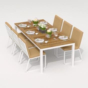Обеденная группа Ideal Patio TELLA GIRA - стол тик 200/каркас белый