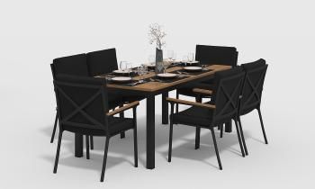 каркас темно-серый карбон/подушки черные/столешница тик