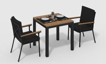 каркас темно-серый карбон/подушки черные/столешница тик