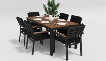 каркас темно-серый карбон/подушки черные/столешница тик