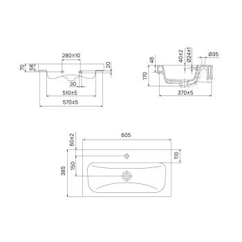 Тумба с умывальником подвесная 2 ящика IDDIS Zodiac 60 см