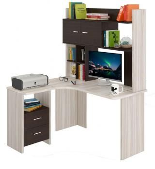 Компьютерный стол Мэрдэс СКЛ-Угл130+НКЛХ-130 с надстройкой+бокс Левый