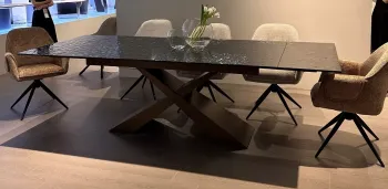 Стол M-City Arkell 180 GREY, стекло BUBBLE/ Шоколадное золото каркас