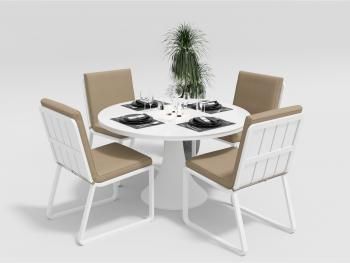 каркас белый / подушки бежевые / столешница белая глянцевая