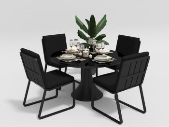 каркас темно-серый карбон/подушки черные/столешница черная глянцевая