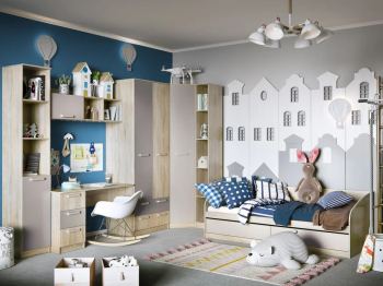 Детская Сильва Акварель комплектация 1 (НМ 013.03-01 + НМ 011.38-01 + НМ 011.47-01 + НМ 013.02-03 с ящиками + НМ 013.04-02 (правый) + НМ 013.93 + НМ 041.50)