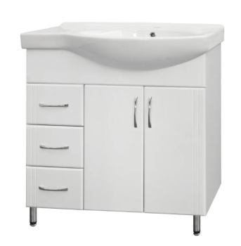 Тумба Style Line 25 (3 ящ.) под умывальник Коралл 82, левая + Умывальник Коралл 82, левая