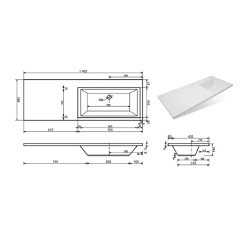 Тумба подвесная Style Line Даллас 140 + Умывальник Даллас 1400*482, левый