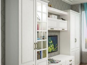 Гостиная Mobi Ливерпуль набор мебели 6 Тумба + Пенал + Витрина + Шкаф навесной + Полка + Карниз 500 2шт