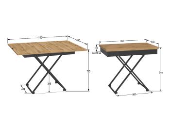 Стол-трансформер Калифорния АНДРЭ Loft дуб вотан (У)