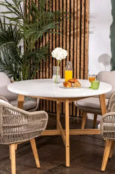 Обеденный стол из тика Joygarden TALARA 120 см круглый с керамической столешницей