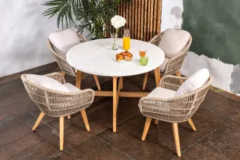 Обеденный стол из тика Joygarden TALARA 120 см круглый с керамической столешницей