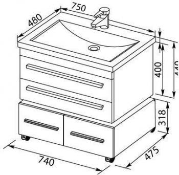 Тумба под раковину AQUANET Нота 75