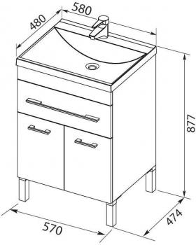 Тумба с раковиной AQUANET Верона 58 (напольная 1 ящик 2 дверцы)