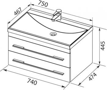 Тумба с раковиной AQUANET Верона 75 (подвесная 2 ящика)